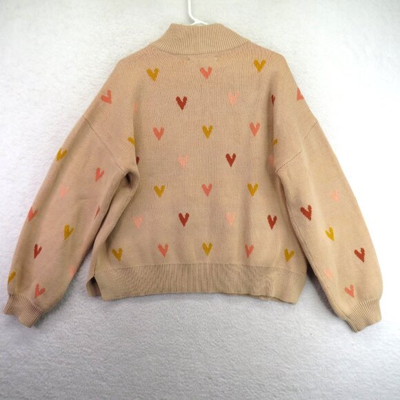 LOFT Sweater Womens XL Beige Half Zip Mock Neck Hearts Pullover Knit Cozy Ribbed - Picture 3 of 8
